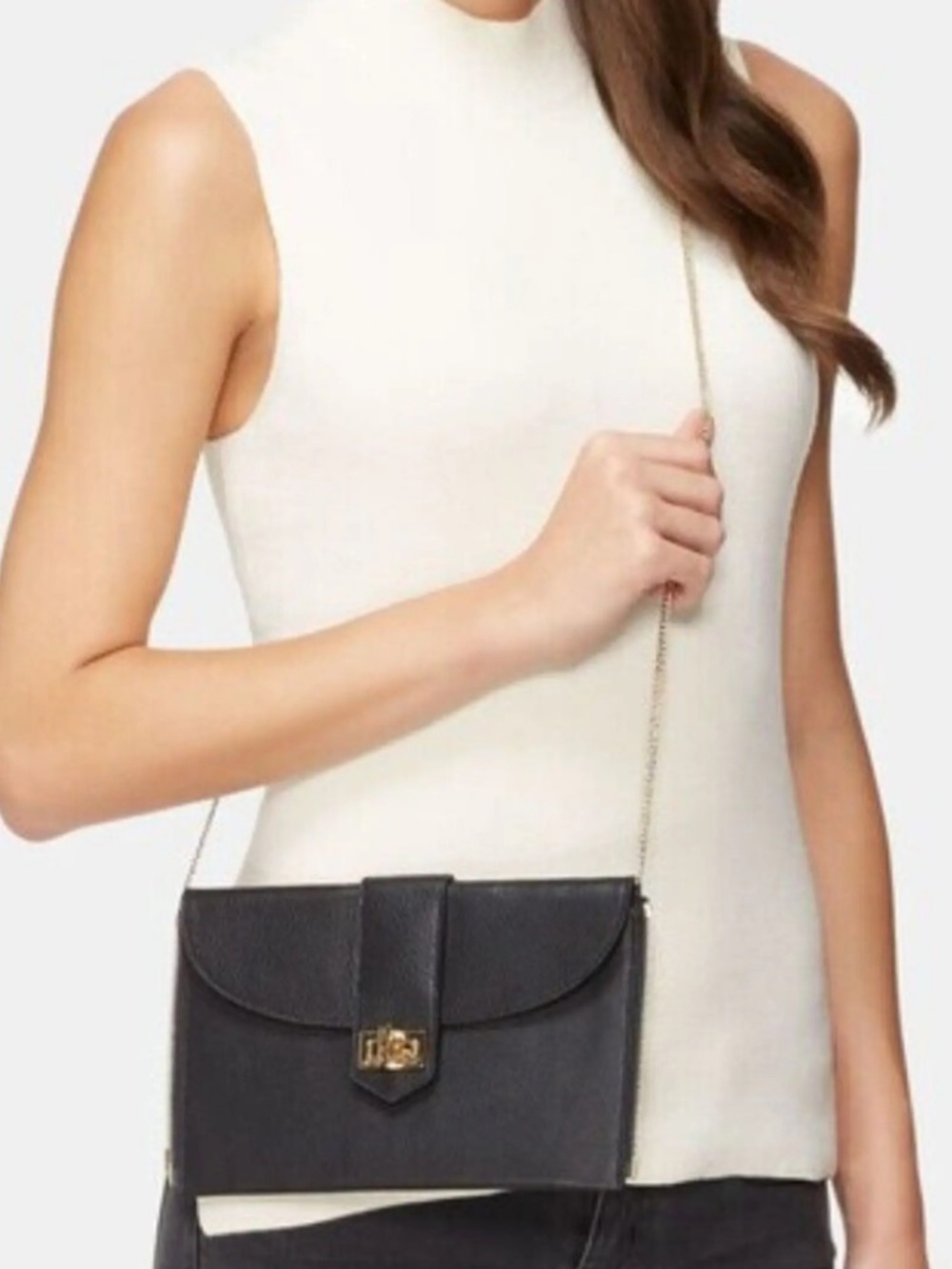 HENRI BENDEL Rivington Pebbled Leather Twist Lock Clutch Envelope Crossbody